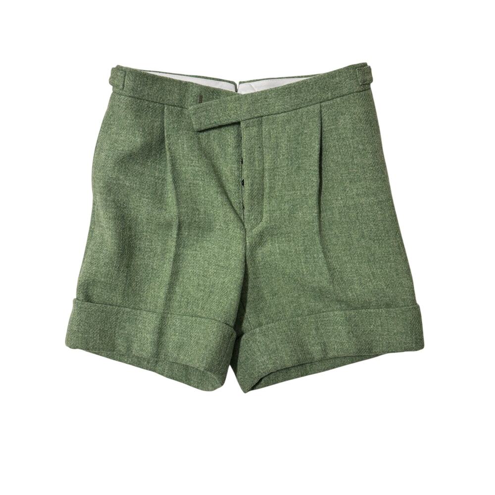 Thom Browne Green Wool Pleated Cuffed Shorts (Size 2)